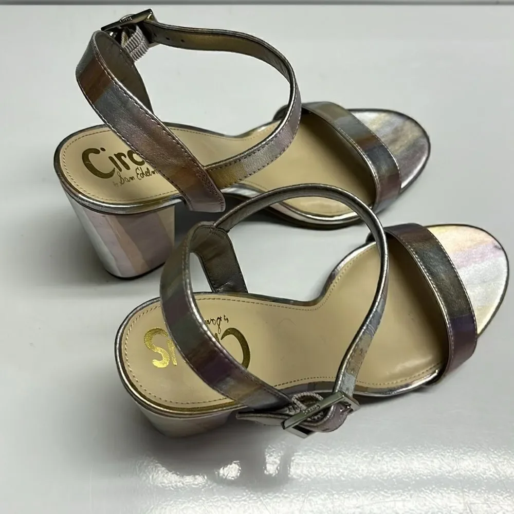 Circus by Sam Edelman Metallic Striped Strappy Adjustable Ankle Block Heels- 7.5